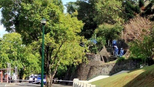 A passer-by found the slain woman next to stairs at the southern boundary of Wickham Park. Photo: Marissa Calligeros