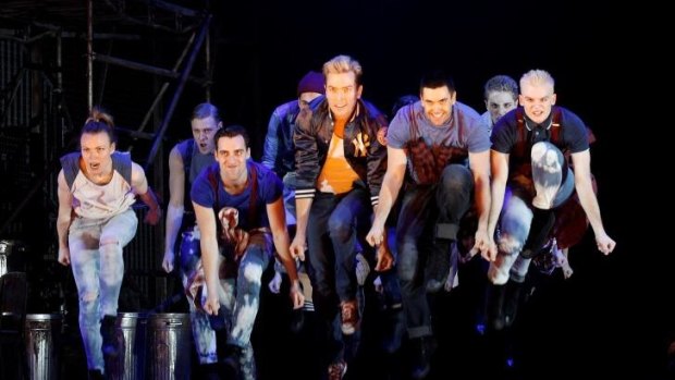 Sean Mulligan and the Jets in the Production Company's <i>West Side Story</i>.