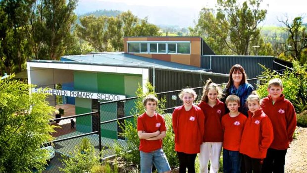 Principal Jane Hayward with students at Strathewen Primary School