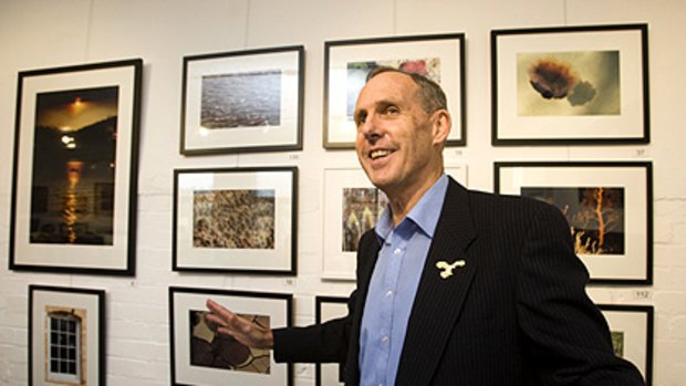 Greens leader Bob Brown at the opening of an exhibition of his photographs, <i>Just Outside the Door</i>, at Cygnet in Tasmania yesterday.