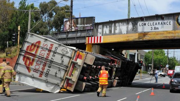 The truck under the bridge in City Road, South Melbourne.