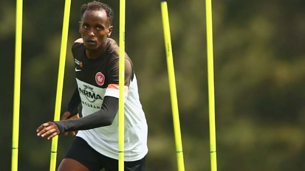 Eyes ahead ... the Wanderers’  Youssouf Hersi at training on Tuesday.