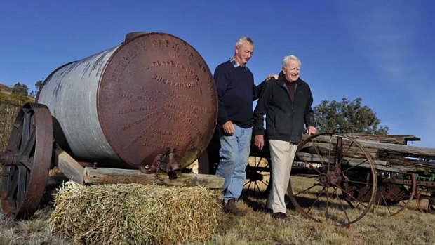 ''It was used when my grandfather and his brother came here'' &#8230; Malcolm and Russell Heath with the Furphy water cart at Pinecliff farm, near Gunnedah.