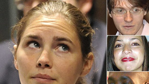 Amanda Knox, left, and Raffaele Sollecito, top right, are on trial for killing Meredith Kercher, centre right. Rudy Guede, bottom, has already been sentenced to 30 years in jail.