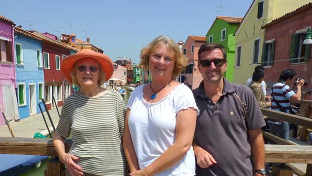 Happy trio ... the writer with her mother and husband at Burano.