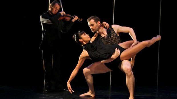 Project Rameau at the STC featuring the Australian Chamber Orchestra and the Sydney Dance Company. Richard Tognetti and dancers Bernhard Knauer and Charmene Yap pictured.