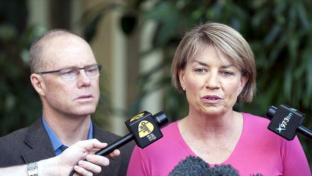 Greg Withers, with his wife Anna Bligh, after her election defeat. Mr Withers resigned from the Queensland public service today.