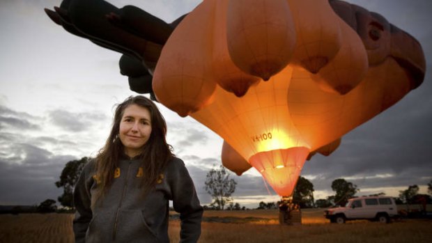 Artist Patricia Piccinini with her creation, Skywhale, ahead of its test flight.