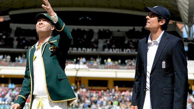 Wrong call: England captain Alastair Cook incorrectly calls at the toss in Adelaide.