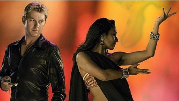 Bollywood boogie: Brett Lee gets down with co-star Tannishtha Chatterjee.