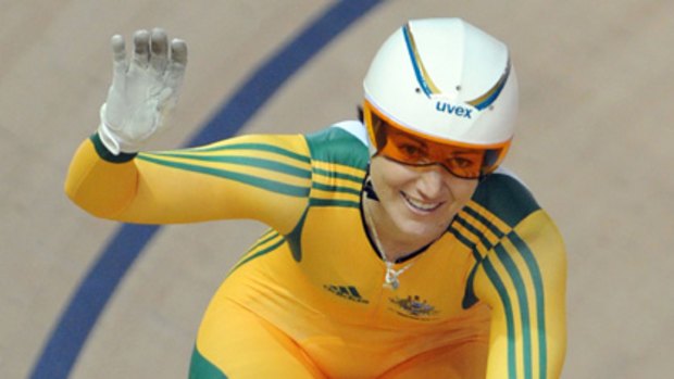 Australia's Anna Meares salutes the crowd after her win.