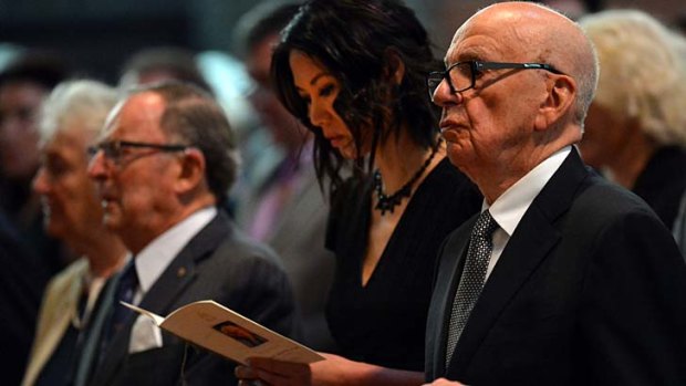 Memorial &#8230; Rupert and Wendi Murdoch at the service for Dame Elisabeth.