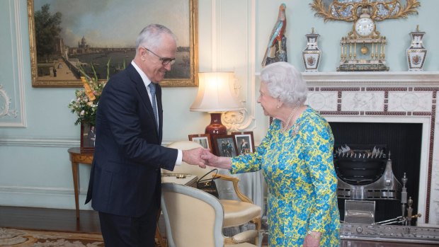 Prime Minister Malcolm Turnbull meets the Queen at Buckingham Palace.