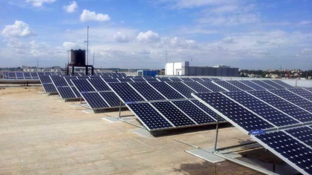 More than 500 square metres of solar panels sit on the roof of IBM India's Bangalore offices, where energy from the searing subcontinental sun is converted into 50kW of electricity.
