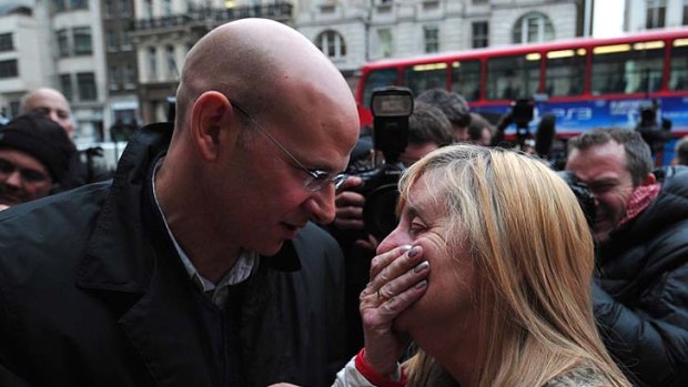 Margaret Aspinall (right), who lost her son James in the disaster, is comforted after the High Court quashed the original accidental death verdicts returned on 96 Liverpool football fans who died.