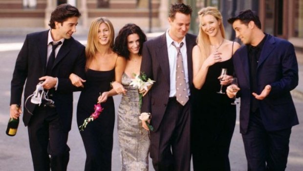 <i>Friends</i> stars (L-R) David Schwimmer, Jennifer Aniston, Courteney Cox, Matthew Perry, Lisa Kudrow and Matt LeBlanc.
