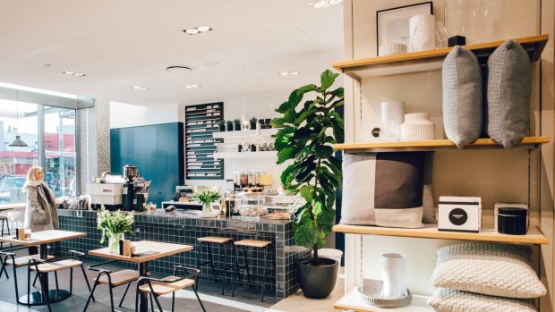 The new-look Country Road store in Brighton has a cafe called Buoy, by the Almond Milk Co.