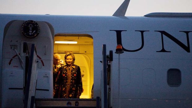 ''I believe that the rights of women and girls is the unfinished business of the 21st century'' &#8230; Hillary Clinton leaving a plane on a visit to Afghanistan in 2009.
