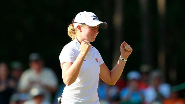 Stacy Lewis celebrates after winning the Mobile Bay LPGA Classic.