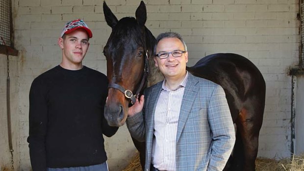 Pressure on: Co-owner Greg Kolivos and strapper Travis Whittaker with Pierro.