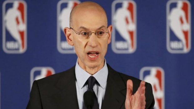 Strongest action ... NBA Commissioner Adam Silver announces the life ban and $US2.5 mllion fine on Clippers owner Donald Stirling in New York.