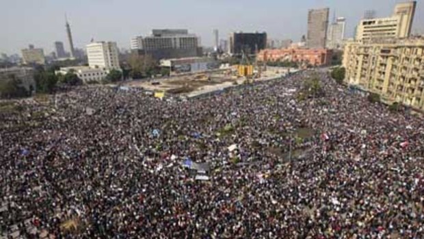 The crowd gathers in Tahrir, or Liberation, Square in Cairo.