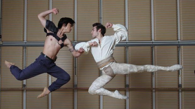 Jumping for joy ... Chengwu Guo, left, is the 2011 Telstra ballet dancer award recipient. Brett Chynoweth was a finalist.