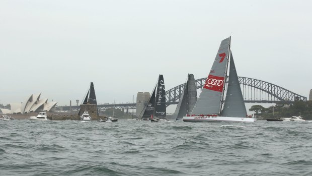 Supermaxi Wild Oats XI races during the Big Boat Challenge on Tuesday.