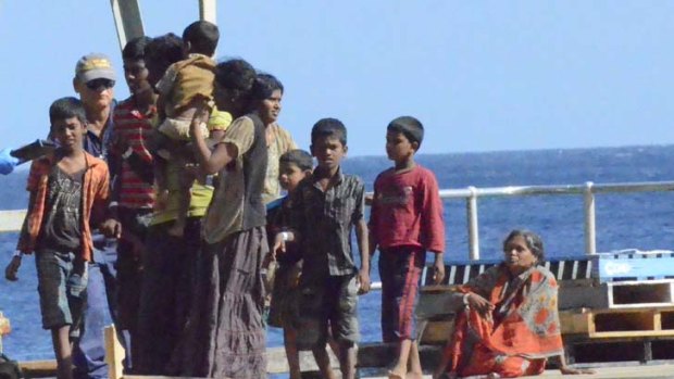 Seeking sanctuary ... Sri Lankan refugees arrive for processing at Christmas Island.