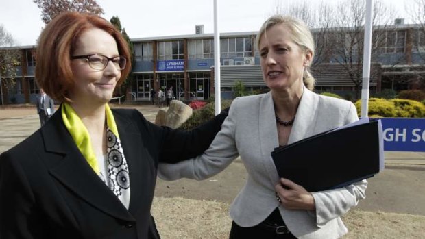 Prime Minister Julia Gillard visited Lyneham High School in Canberra to sign the Gonski school funding agreement with ACT Chief Minister Katy Gallagher in May.