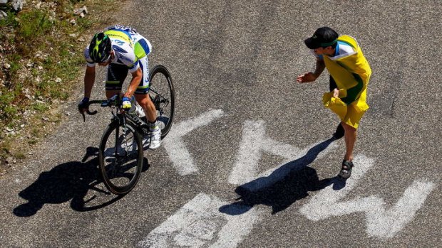 Hard grind: Matt Goss climbs the Col du Grand Columbier in last year's Tour de France.