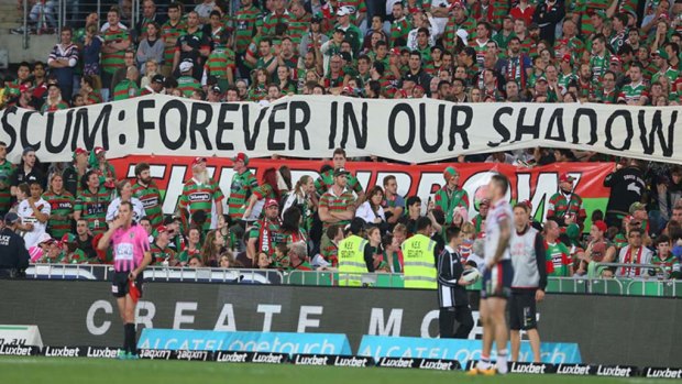 Warren's view: The banner displayed among a group of Souths fans during Friday night's match has drawn criticism and condemnation from the hierarchy in their camp.