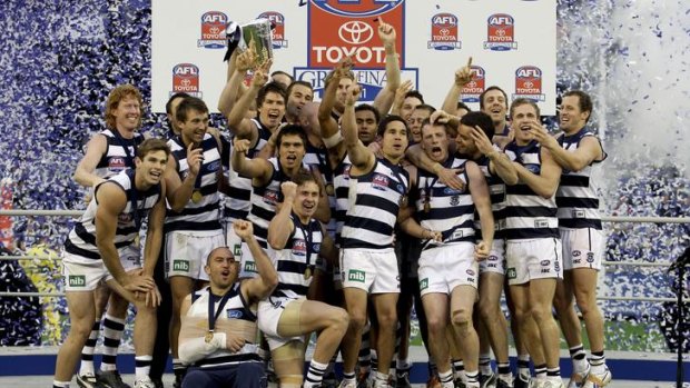 The Cats celebrate their win over the Magpies in last week's grand final.