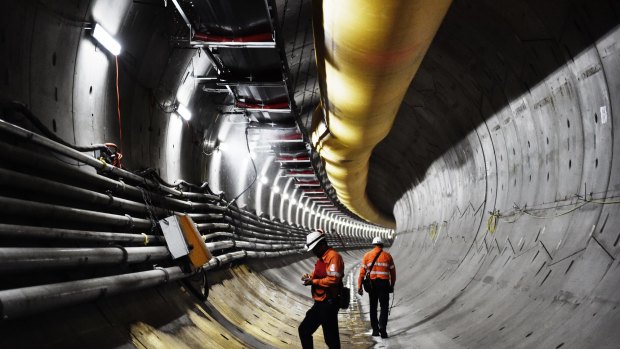 North-west rail link: Workers 1km underground from the Bella Vista entrance.