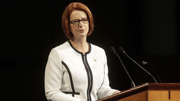 Prime Minister Julia Gillard delivering the national apology to victims of forced adoptions.