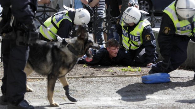 Counter-jihad networks use social media to organise ... Swedish riot police detain a man during an anti-Islam demonstration in central Stockholm on Saturday. Violence erupted during the demonstration, a gathering of several nationalist groups including the far-right English Defence League, when police tried to keep leftist counter-protesters separated from the demonstrators.