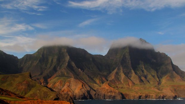 The island's rugged topography.