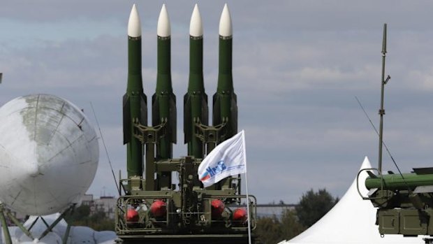 A Russian air defence missile system SA-11 launcher on display at an air show near Moscow.