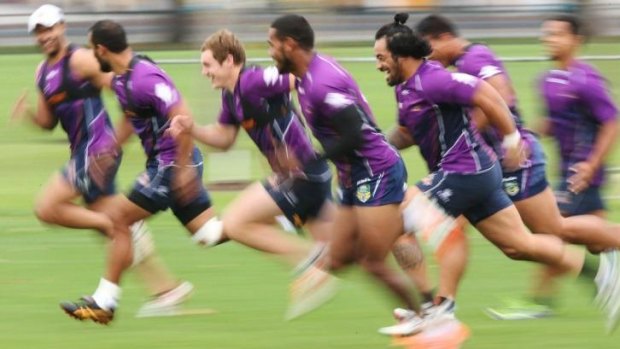 Melbourne Storm players during a training session on Friday.