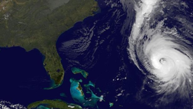 Hurricane Gonzalo approaches Bermuda in the Atlantic Ocean.