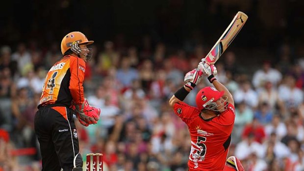 Out of sight: Renegade Aaron Finch watches his six fly, but the home side was left to rue the day.