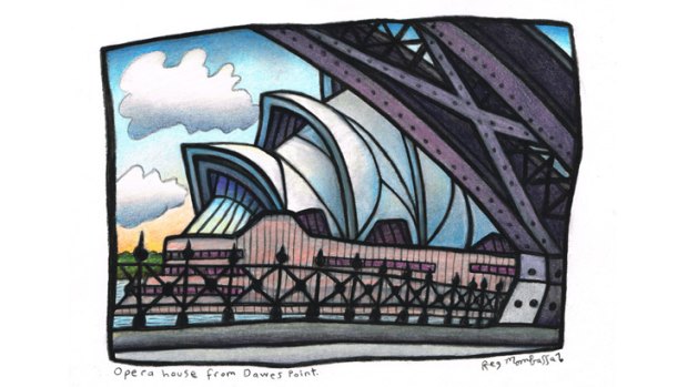 One of the limited-edition Reg Mombassa fine-art digital reproductions commissioned by Fairfax Media for the Opera House’s 40th anniversary. It is among images available for purchase from smhshop.com.au/operahouse.