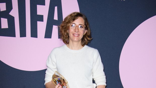 Oscar-nominated production designer Fiona Crombie with one of her trophies for The Favourite after winning at the British Independent Film Awards last month. 
