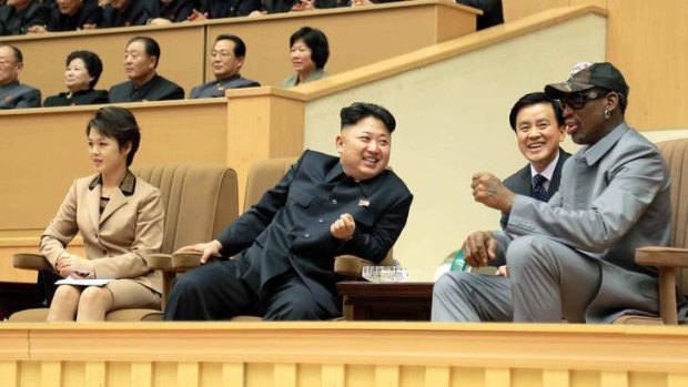Best of friends: North Korean leader Kim Jong-Un and Dennis Rodman on Thursday.