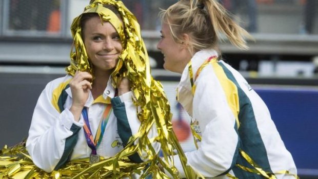 Nearing the summit: Georgie Parker and Emily Hurtz of the Hockeyroos after losing the final.
