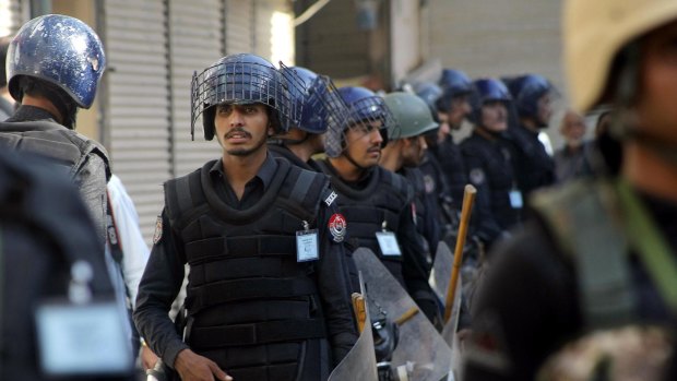 Pakistani police officers in Peshawar last week. 