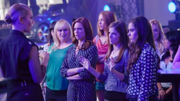 Rebel Wilson (left) and Anna Kendrick (second from right) return in <i>Pitch Perfect 2</i>. 