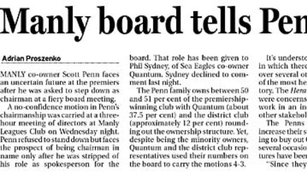 Penn is not mightier than the board &#8230; the Herald breaks the news yesterday.