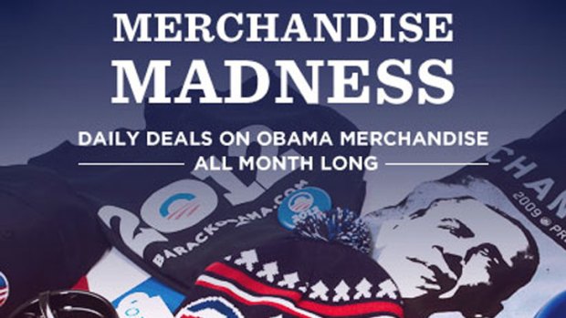 Barack Obama's campaign store front page for the 2012 US presidential election.