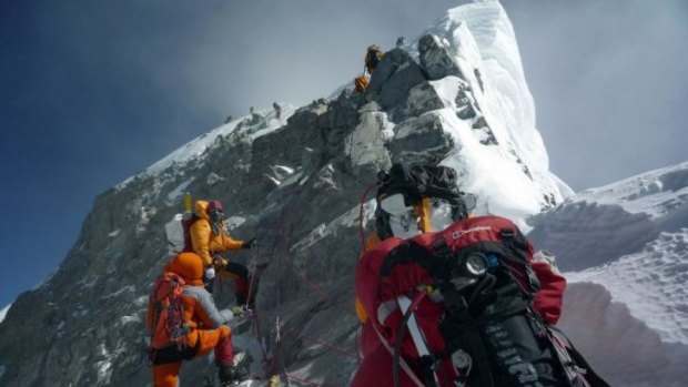 Dangerous ground: Mountaineers approach the Hillary Step while pushing for the summit of Mount Everest.